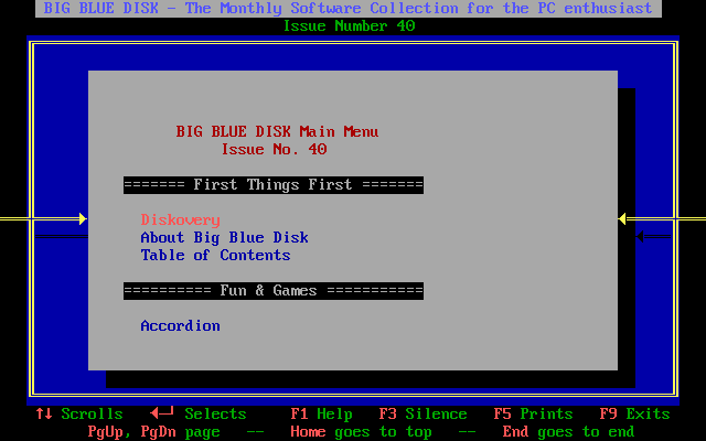 Big Blue Disk #40 (DOS) screenshot: Top of scrolling menu