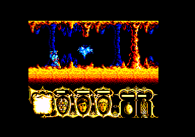 Viaje al centro de la tierra (Amstrad CPC) screenshot: Watch out for the water spouts.