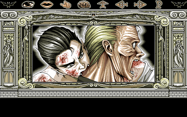 Dracula Hakushaku (PC-98) screenshot: Welcome to the club, pal!