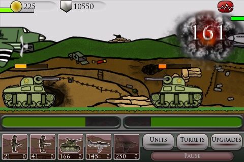 War Evolved (iPhone) screenshot: Destroyed an enemy plane and got 161 points for it.