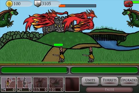 War Evolved (iPhone) screenshot: Dragon vs. Phoenix - Dragon wins.