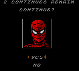 Spider-Man: Return of the Sinister Six (Game Gear) screenshot: Continue screen.