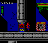 Spider-Man: Return of the Sinister Six (Game Gear) screenshot: You'll have to break this door bu punching or shooting it, in order to continue.