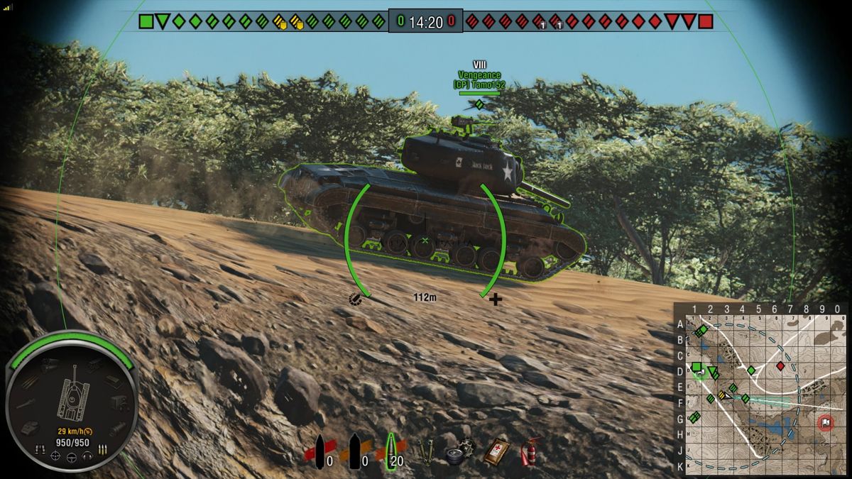 World of Tanks: Vengeance T25 Loaded (PlayStation 4) screenshot: Side view of an allied Vengeance tank on a dessert terrain