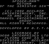 Spider-Man: Return of the Sinister Six (Game Gear) screenshot: Title screen 1.