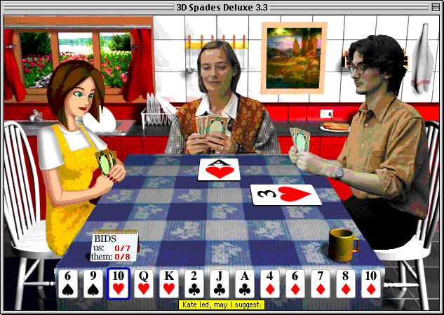 3D Spades Deluxe (Macintosh) screenshot: Playing Spades.