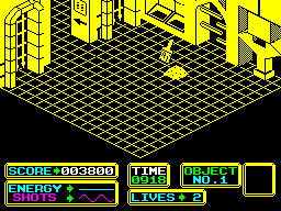 Bomb Scare (ZX Spectrum) screenshot: When ARNOLD is destroyed a nice little brush sweeps away the bits
