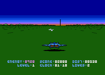 Stealth (Atari 8-bit) screenshot: Shooting the enemy.