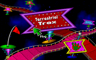 Fuzzy's World of Miniature Space Golf (DOS) screenshot: Yeah! It's Terrastrial Trax!