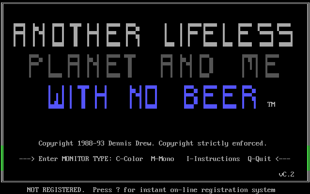 Another Lifeless Planet and Me With No Beer (DOS) screenshot: Title screen