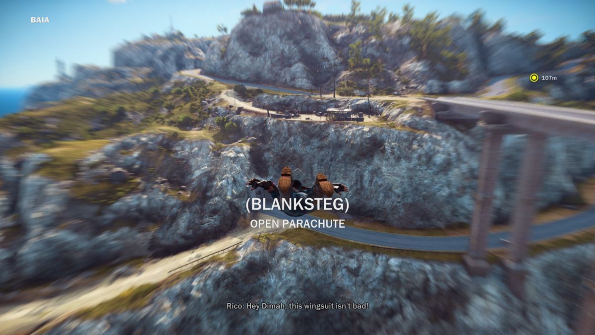 Just Cause 3 (Windows) screenshot: First time you do something you get a short tutorial