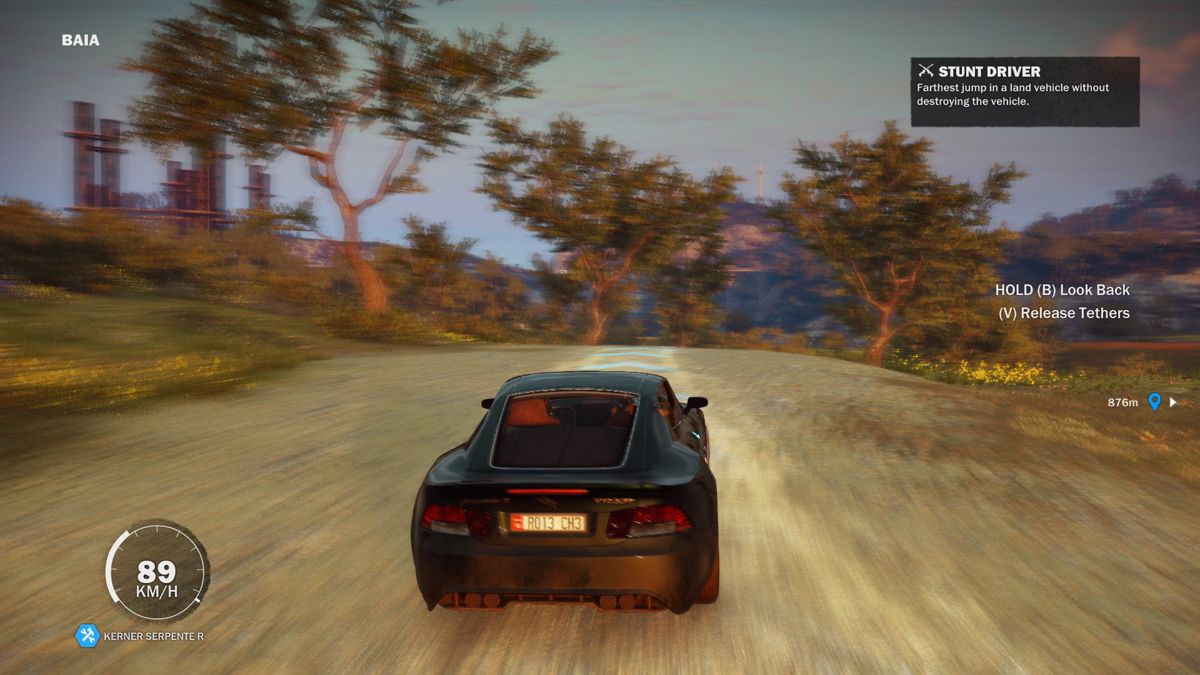 Just Cause 3 (Windows) screenshot: Speeding away in a car