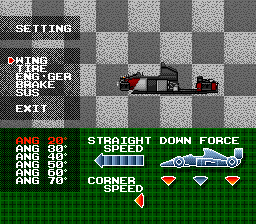 Nakajima Satoru Kanshū F1 Super License (Genesis) screenshot: Choosing settings for the vehicle