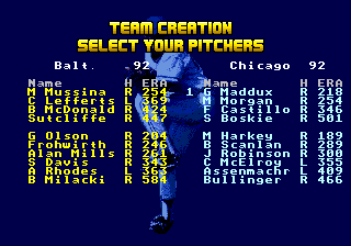 R.B.I. Baseball '93 (Genesis) screenshot: Team creations lets you pick any player from any team