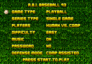 R.B.I. Baseball '93 (Genesis) screenshot: Main menu