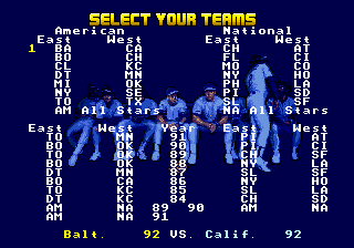 R.B.I. Baseball '93 (Genesis) screenshot: Select a team