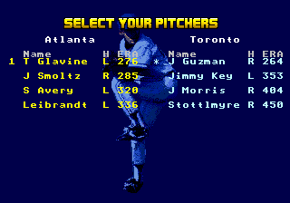 R.B.I. Baseball '93 (Genesis) screenshot: Choose a pitcher