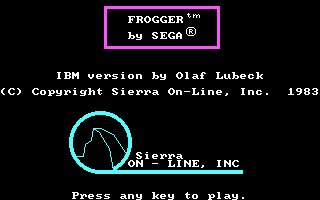 Frogger (PC Booter) screenshot: Title Screen