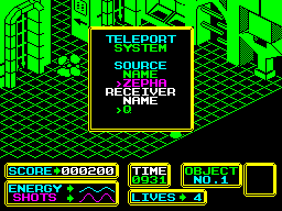 Bomb Scare (ZX Spectrum) screenshot: Teleport encountered but I don't have the destination code yet