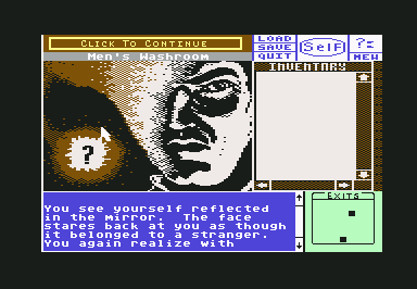 Deja Vu: A Nightmare Comes True!! (Commodore 64) screenshot: Seeing my reflection.