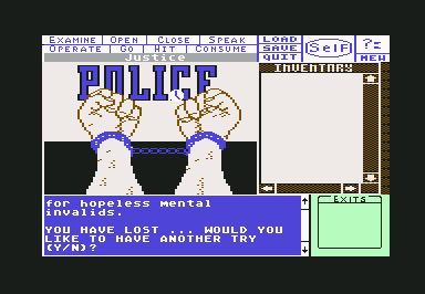 Deja Vu: A Nightmare Comes True!! (Commodore 64) screenshot: You lost. Play again?