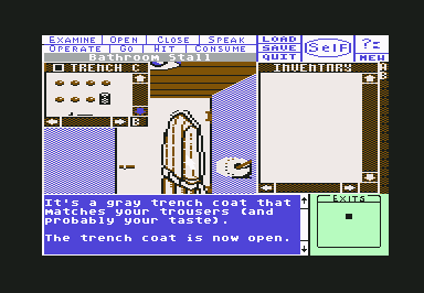 Deja Vu: A Nightmare Comes True!! (Commodore 64) screenshot: I opened the coat.