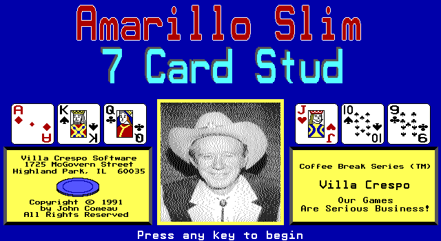 Amarillo Slim's 7 Card Stud (DOS) screenshot: Title Screen