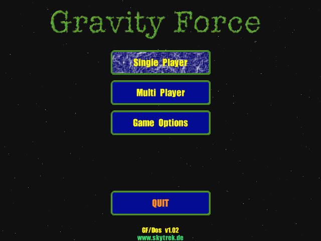 Gravity Force (DOS) screenshot: The title screen