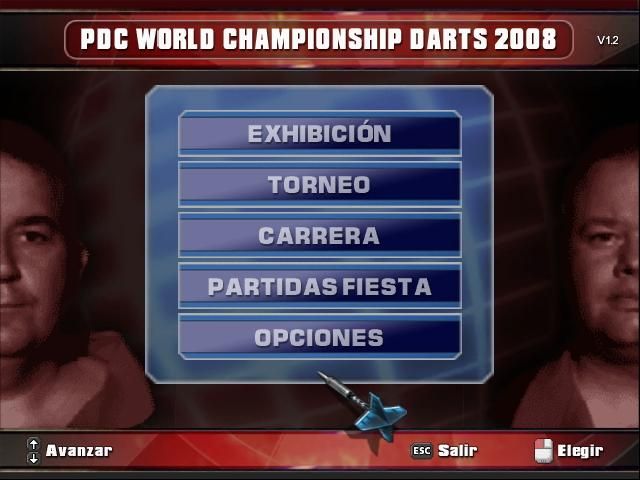 PDC World Championship Darts 2008 (Windows) screenshot: Main Menu.