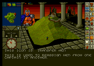 PowerMonger (Genesis) screenshot: The game informs the player to what each icon means