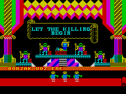 Strontium Dog: The Killing (ZX Spectrum) screenshot: After a brief animation the games begin. Note the reference to Borzak the big baddie