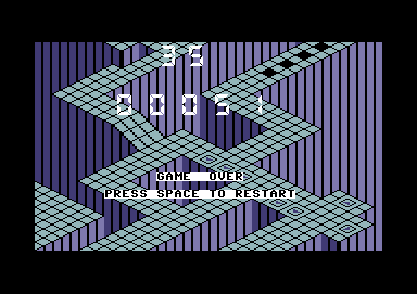 Gyroscope (Commodore 64) screenshot: I lost all my lives. Game over.