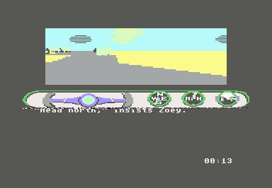Escape (Commodore 64) screenshot: Driving the jeep.