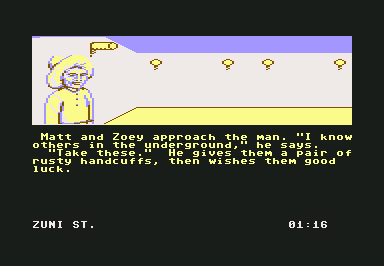 Escape (Commodore 64) screenshot: I guess he was OK.