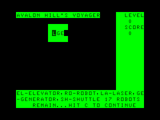 Voyager I: Sabotage of the Robot Ship (TRS-80 CoCo) screenshot: Level map at game start