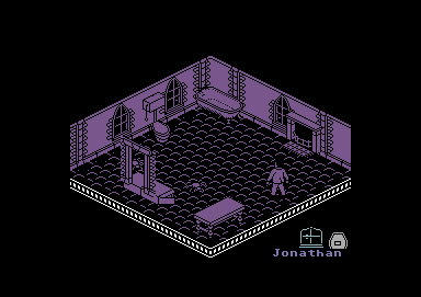 Nosferatu the Vampyre (Commodore 64) screenshot: In a restroom.
