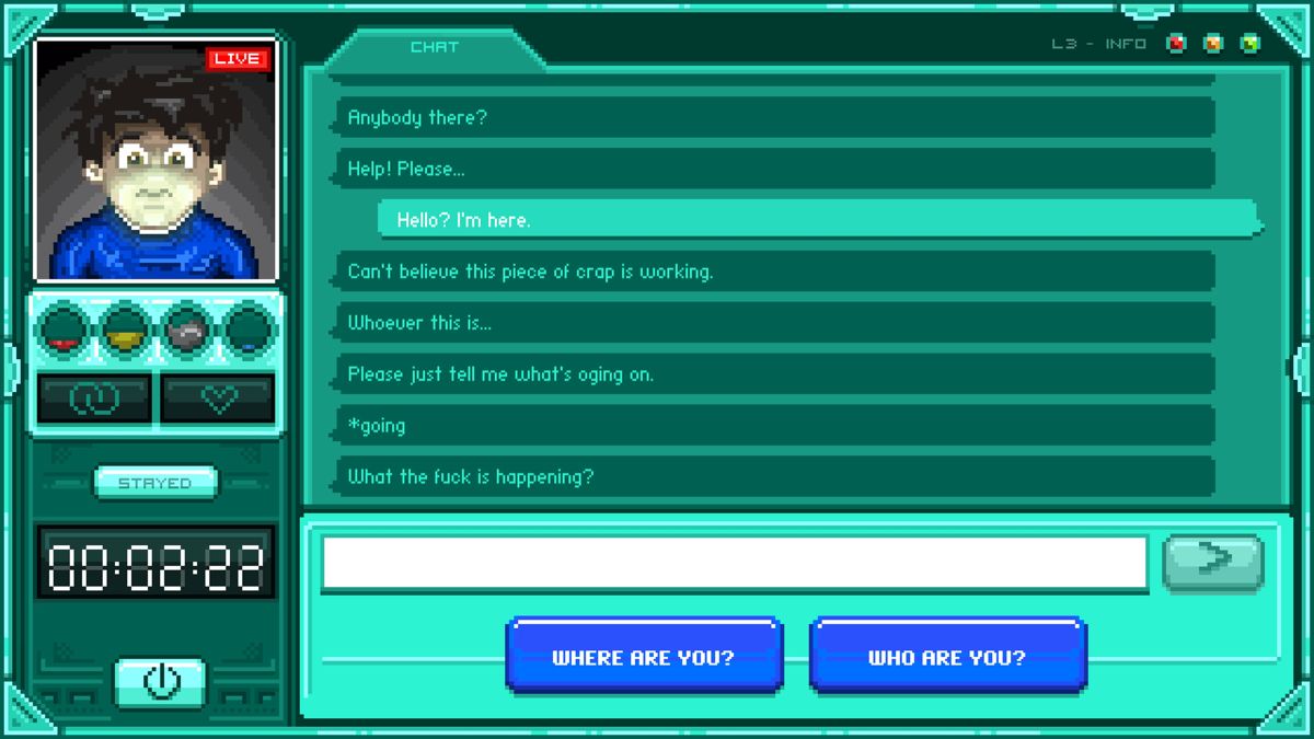 Stay (PlayStation 4) screenshot: Typing the reply is done by selecting one of the pre-defined responses