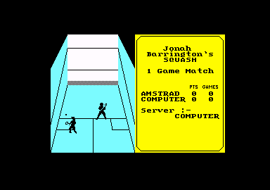 Jonah Barrington's Squash (Amstrad CPC) screenshot: The ball is served and the game is on.