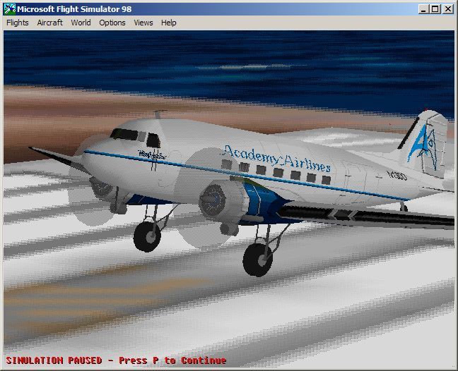 VIP Classic Airliners (Windows) screenshot: A Douglas DC-3 from Academy Airlines