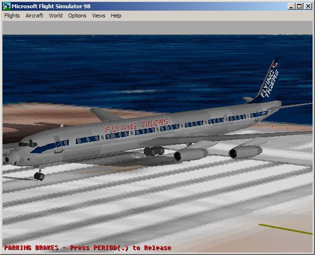 VIP Classic Airliners (Windows) screenshot: The Douglas DC-8-63 in Flying Tiger's colours