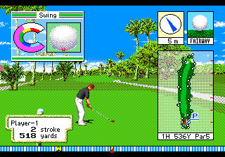 True Golf Classics: Waialae Country Club (Genesis) screenshot: Swing meter filling.
