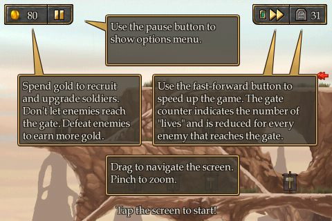 Defender Chronicles: Legend of The Desert King (iPhone) screenshot: How to play the game