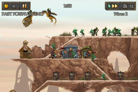 Defender Chronicles: Legend of The Desert King (iPhone) screenshot: Approaching the second wave...