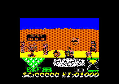 The Flintstones (Amstrad CPC) screenshot: Paint this wall now, Fred!