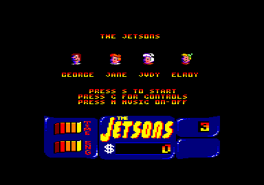 Jetsons: The Computer Game (Amstrad CPC) screenshot: Meet the family and main menu
