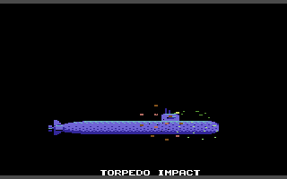 Red Storm Rising (Commodore 64) screenshot: We've been hit by a torpedo!