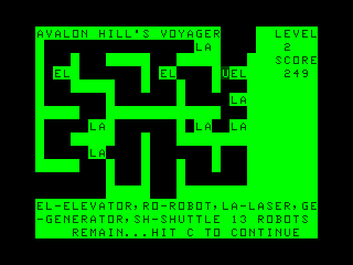 Voyager I: Sabotage of the Robot Ship (TRS-80 CoCo) screenshot: Map level 2 with many hallways