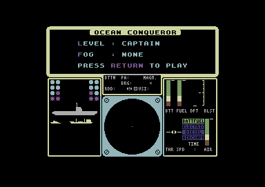 Ocean Conqueror (Commodore 64) screenshot: Title screen and main menu