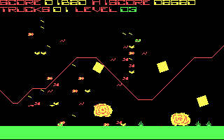 Offroad (DOS) screenshot: Debris is flying everywhere