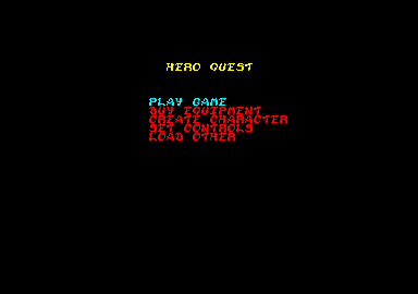 HeroQuest (Amstrad CPC) screenshot: Title screen and main menu
